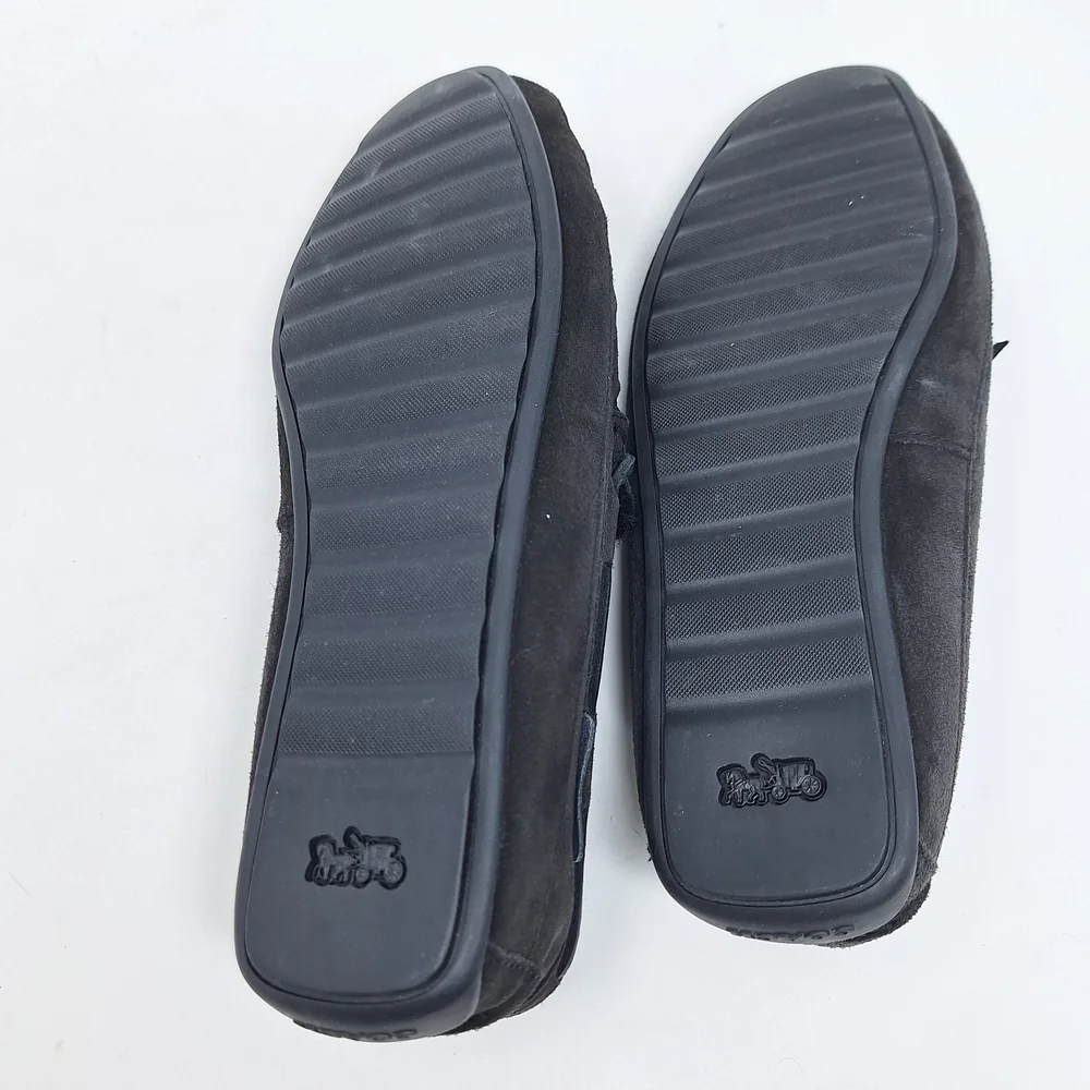 Coach Black Suede Faux Fur Lined Slippers